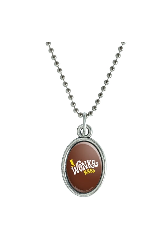 Willy Wonka and the Chocolate Factory Wonka Bar Logo Antiqued Oval Charm Pendant with Chain