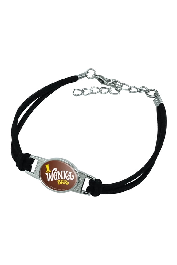 Willy Wonka and the Chocolate Factory Wonka Bar Logo Novelty Suede Leather Metal Bracelet