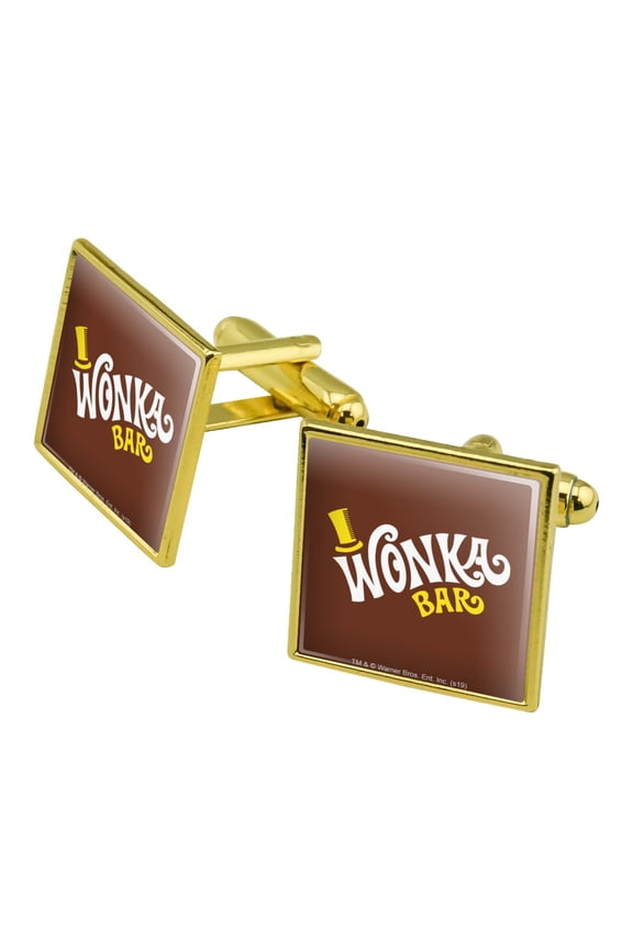 Willy Wonka and the Chocolate Factory Wonka Bar Logo Square Cufflink Set - Silver or Gold
