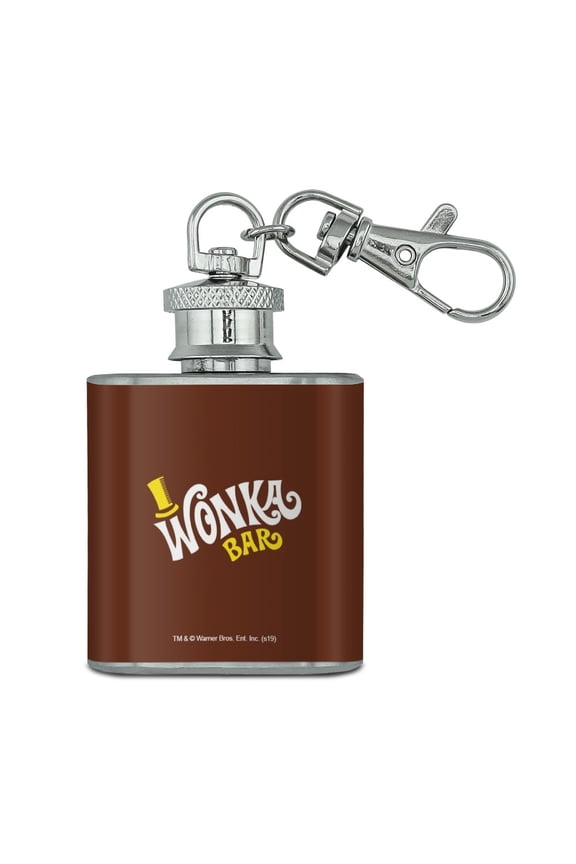 Willy Wonka and the Chocolate Factory Wonka Bar Logo Stainless Steel 1oz Mini Flask Key Chain