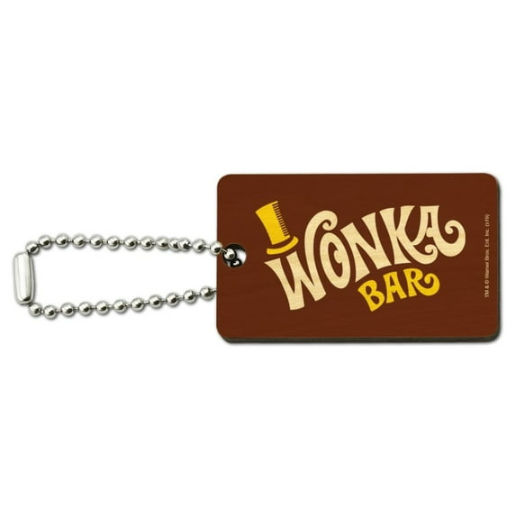 Willy Wonka and the Chocolate Factory Wonka Bar Logo Wood Wooden Rectangle Keychain Key Ring