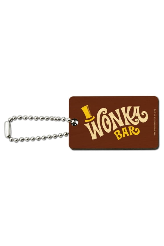 Willy Wonka and the Chocolate Factory Wonka Bar Logo Wood Wooden Rectangle Keychain Key Ring