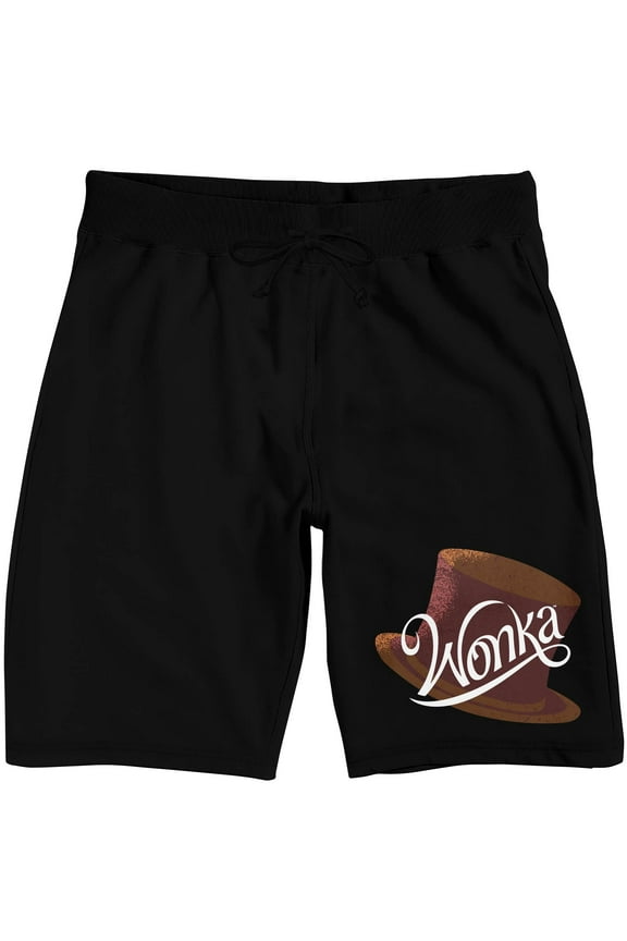 Willy Wonka & the Chocolate Factory (2023) Movie Logo and Top Hat Men's Black Graphic Sleep Shorts-3XL