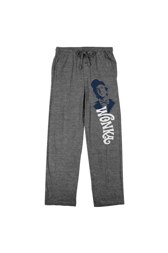 Willy Wonka & the Chocolate Factory Charlie and Logo Men's Heather Gray Graphic Sleep Pants-XL