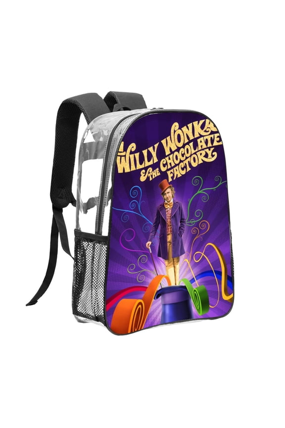 Willy Wonka-theme Clear Backpack Heavy Duty Transparent Bag See Through Bookbag for Work, Sport, College, Travel12.2X16.9"(31X43cm)