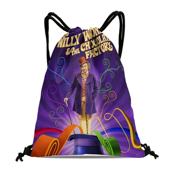 Willy Wonka-theme Drawstring Backpack Sports Gym Bag Water Resistant String Bag Cinch Bag,12"X16"(30X40cm)