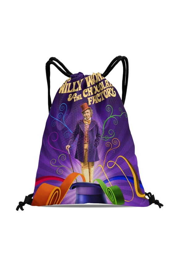 Willy Wonka-theme Drawstring Backpack Sports Gym Bag Water Resistant String Bag Cinch Bag12"X16"30X40cm