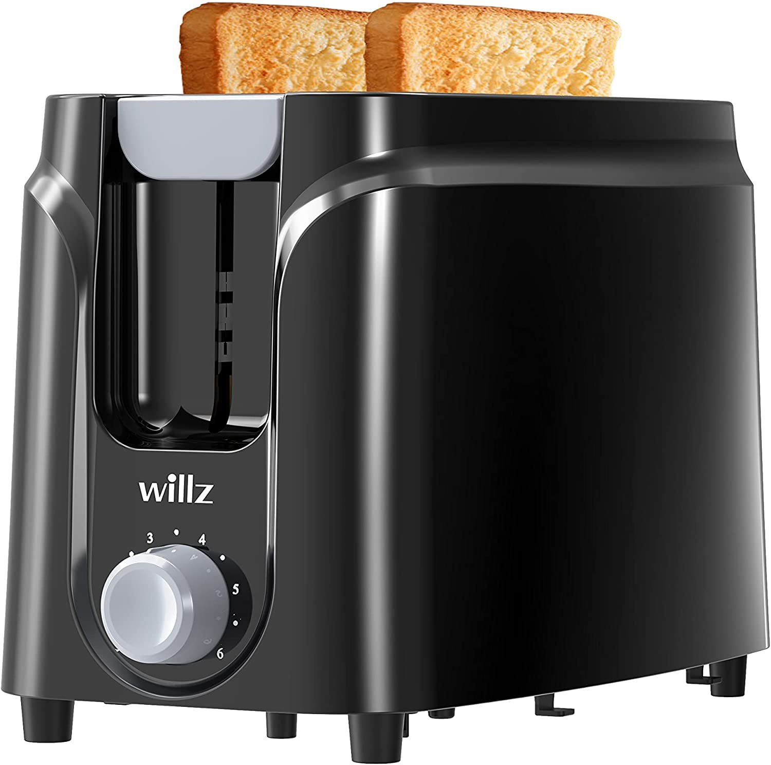 Willz 2-Slice Toaster, Extra Wide Slot with 6 Browning Levels, Small Toaster  for Bread, Removable Crumb Tray, Auto Shut-off & Easy Clean, Black 
