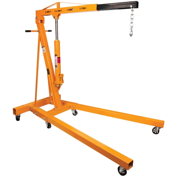 Performance Tool W41029 Folding Wheeled Engine Crane - Adjustable Boom, Swivel Casters, 2-Ton Capacity - Yellow
