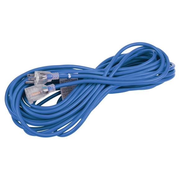 Performance Tool W2257 50-Foot 16-Gauge Blue All-Weather Extension Cord Featuring a Lighted Outlet, Indoor/Outdoor, 13A/1625W, Cold Weather Rated, SJTW, cETL Listed