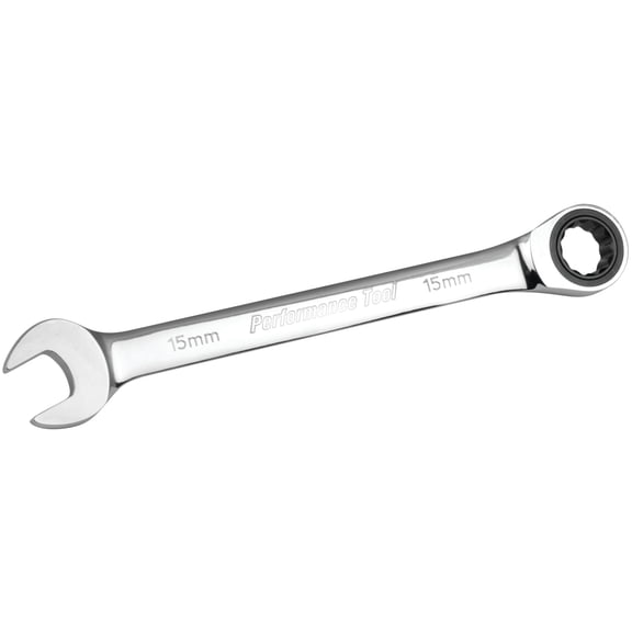 Performance Tool W30355 Professional Chrome Vanadium Metric 15mm Ratcheting Wrench