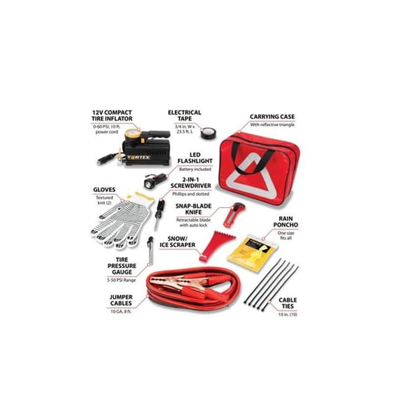 Wilmar W7911 Essential Roadside Assistance Vortex Kit, Black & Red - 22 Piece