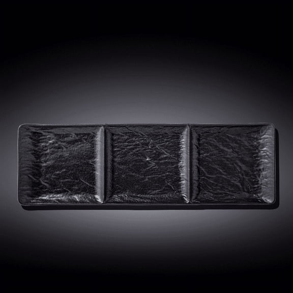 Wilmax Black Porcelain Slate look Rectangular 3 Section Dish 16" X 5" | 40.5 X 13 Cm WL-661136/A