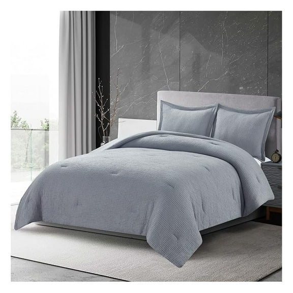 Wilmer 3-Piece Waffle Weave Comforter Set - Soft and Cozy All Season Bedding Set, King, Gray