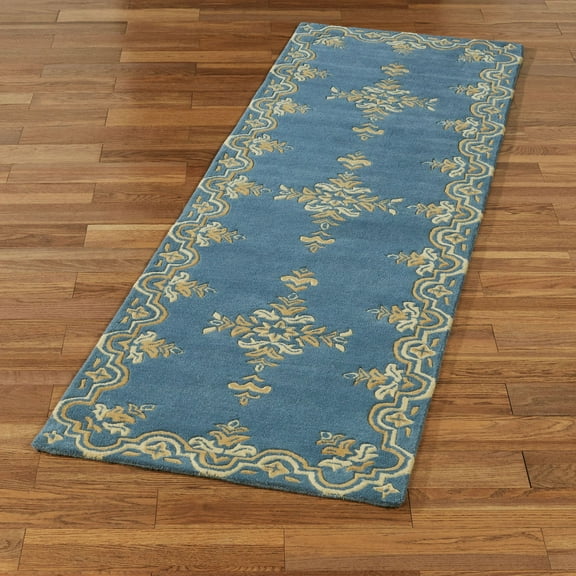 Wilmington Rectangle Handcarved Wool Runner Rug Steel Blue 27 x 90 Runner