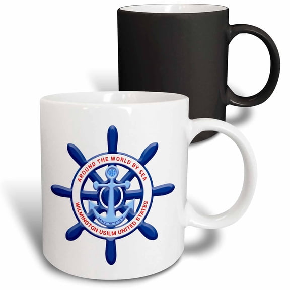 3drose, Wilmington, Usilm, Usa. Helm and Anchor. Around the World by Sea, 11oz Magic Transforming Mug