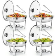 Wilprep 4 Pack Stainless Steel Chafer Set with 5 qt Food Warming Pans Lids Fuel Holders