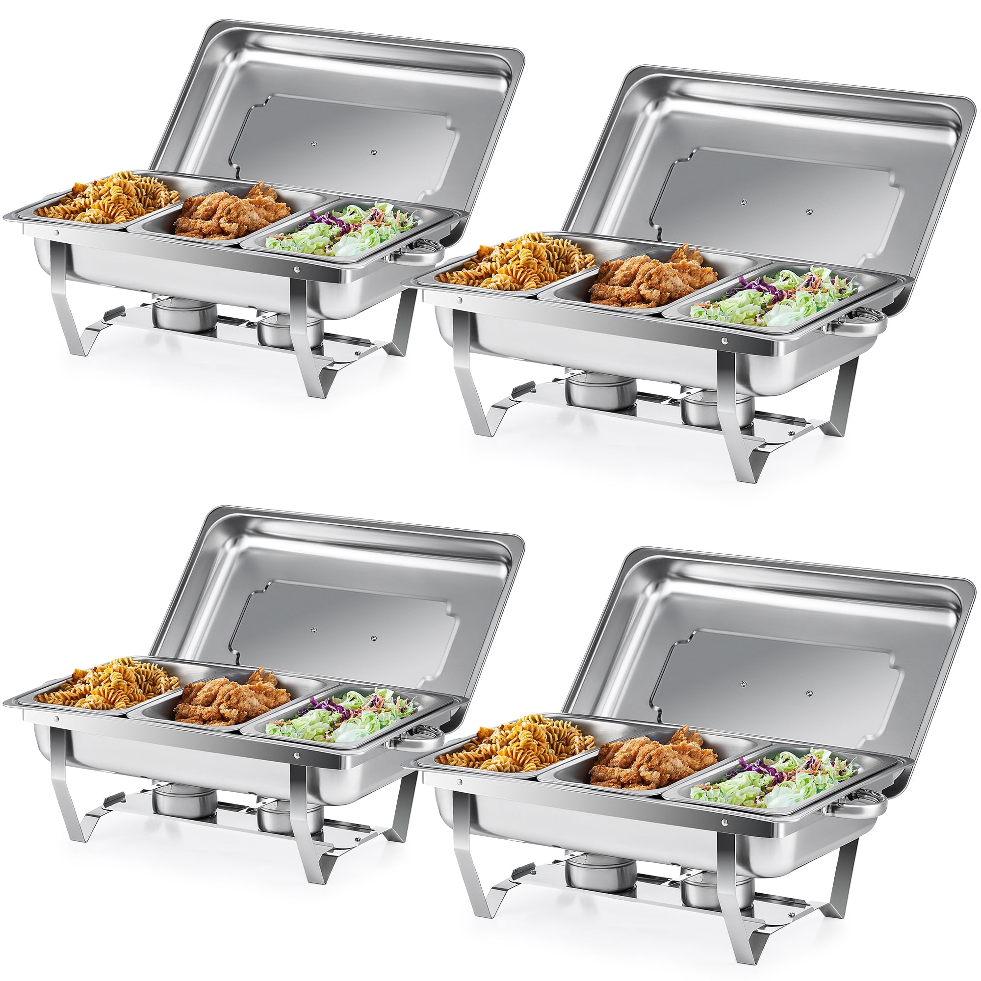 Wilprep 4-Pack Chafing Dish Buffet Set, 8Qt Stainless Steel Foldable Catering Food Warmer 1/3 Size Food Pan