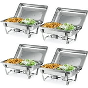 Wilprep 4-Pack Chafing Dish Buffet Set, 8Qt Stainless Steel Foldable Catering Food Warmer Half Size Food Pan