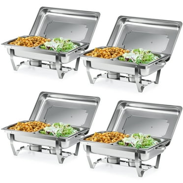 Wilprep 4-Pack Chafing Dish Buffet Set, 8Qt Stainless Steel Foldable Catering Food Warmer Half Size Food Pan
