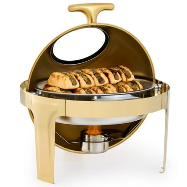 Wilprep 6.3 qt Roll Top Chafing Dish Buffet Set Stainless Steel Food Warmer Gold
