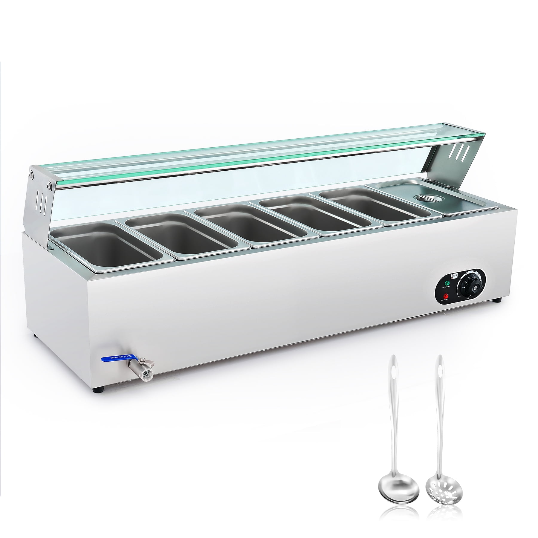 Wilprep Commercial Food Warmer,6 Pan Bain Marie Bain Marie Food Warmer with Glass Shield,Electric Countertop Food Warmer