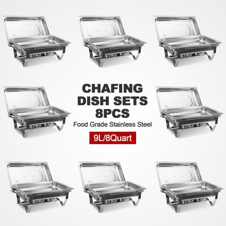 Wilprep 8 Pack 9L/9.5Q Chafing Dish Sets Chafer Stainless Steel Pans Food Warmer Foldable