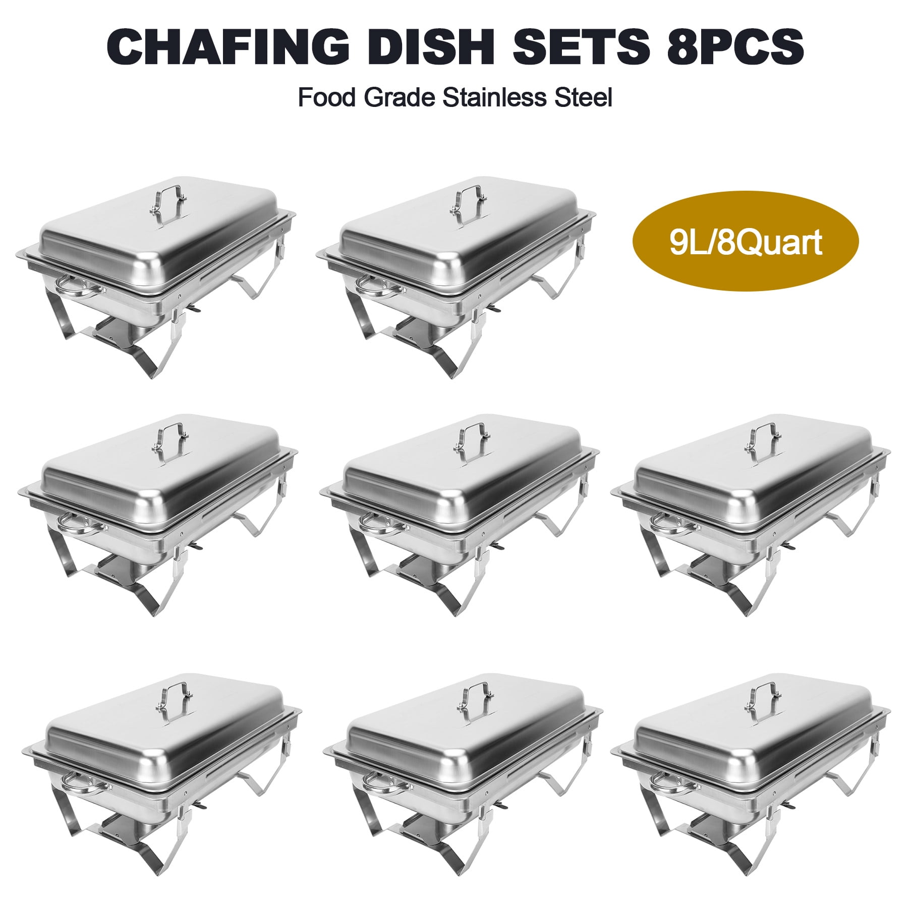 Wilprep 8Pack Full Size Buffet Large 9L/9.5QT Chafer Chafing Dish Sets