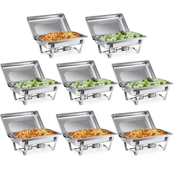 Wilprep 8Pack 9L/9.5Q Chafer Chafing Dish Sets Stainless Steel Catering Pans Food