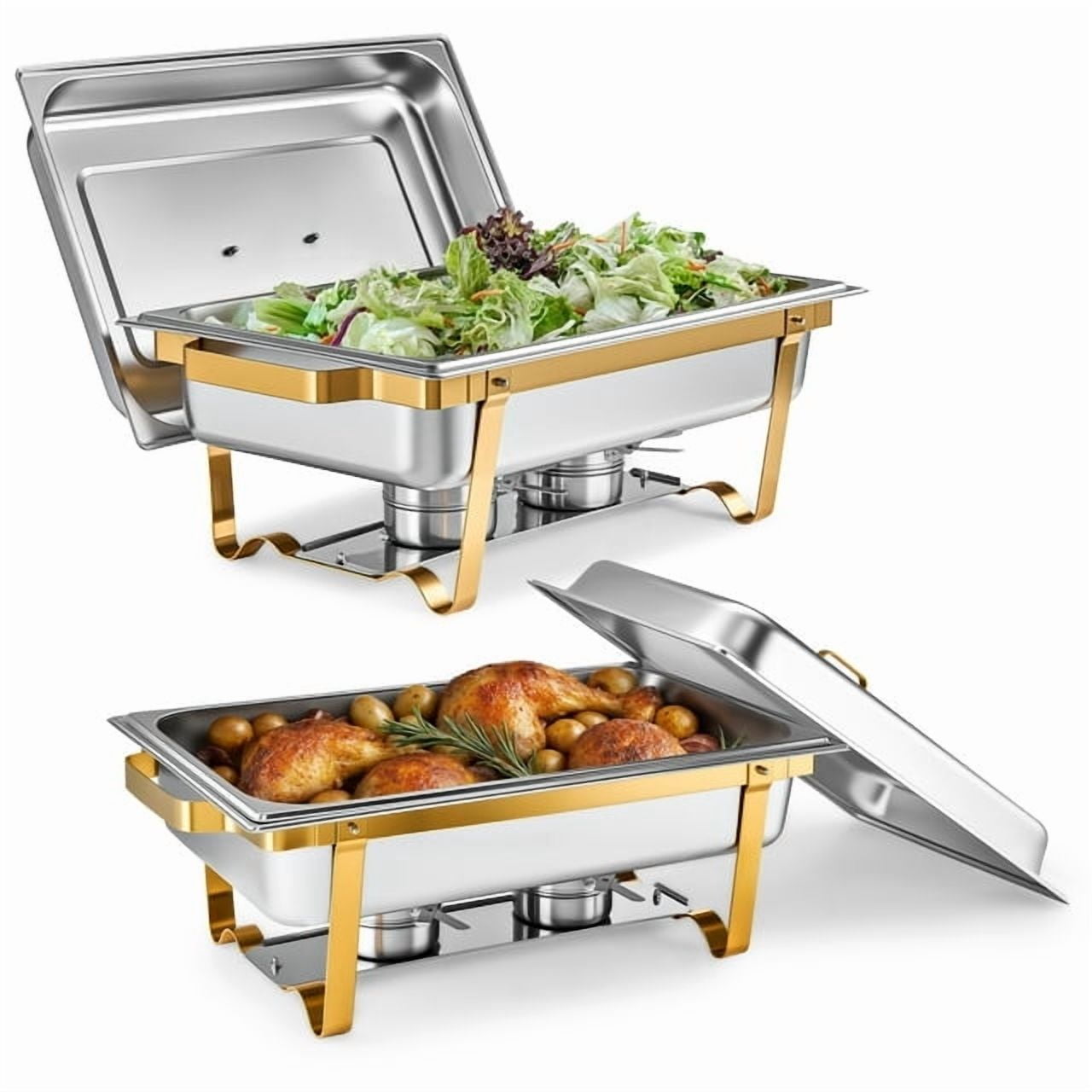 Chafing Dish, 4 Pack Full Size 8QT Rectangle Stainless Steel Gold Chafing Dishes Food Warmers for Parties, Events, Weddings