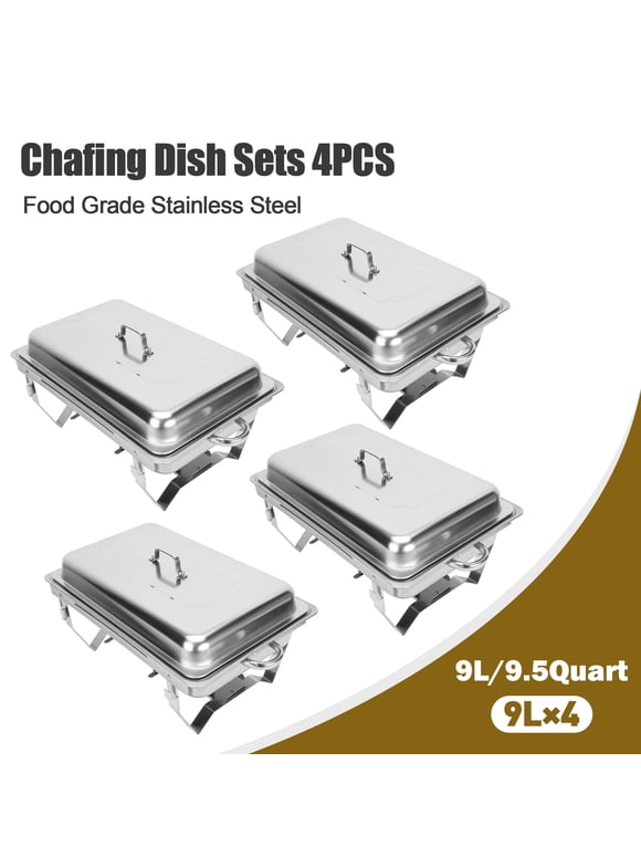 Wilprep 9L/9.5Q 4Pack Chafer Chafing Dish Buffet Sets Serving Pans Stainless Steel Food Warmer Full Size