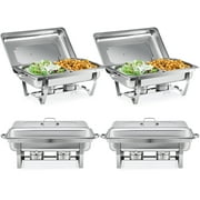 Wilprep Chafing Dish Buffet Set 4 Pack 8qt Stainless Steel Food Warmers 1/2 Food Pans