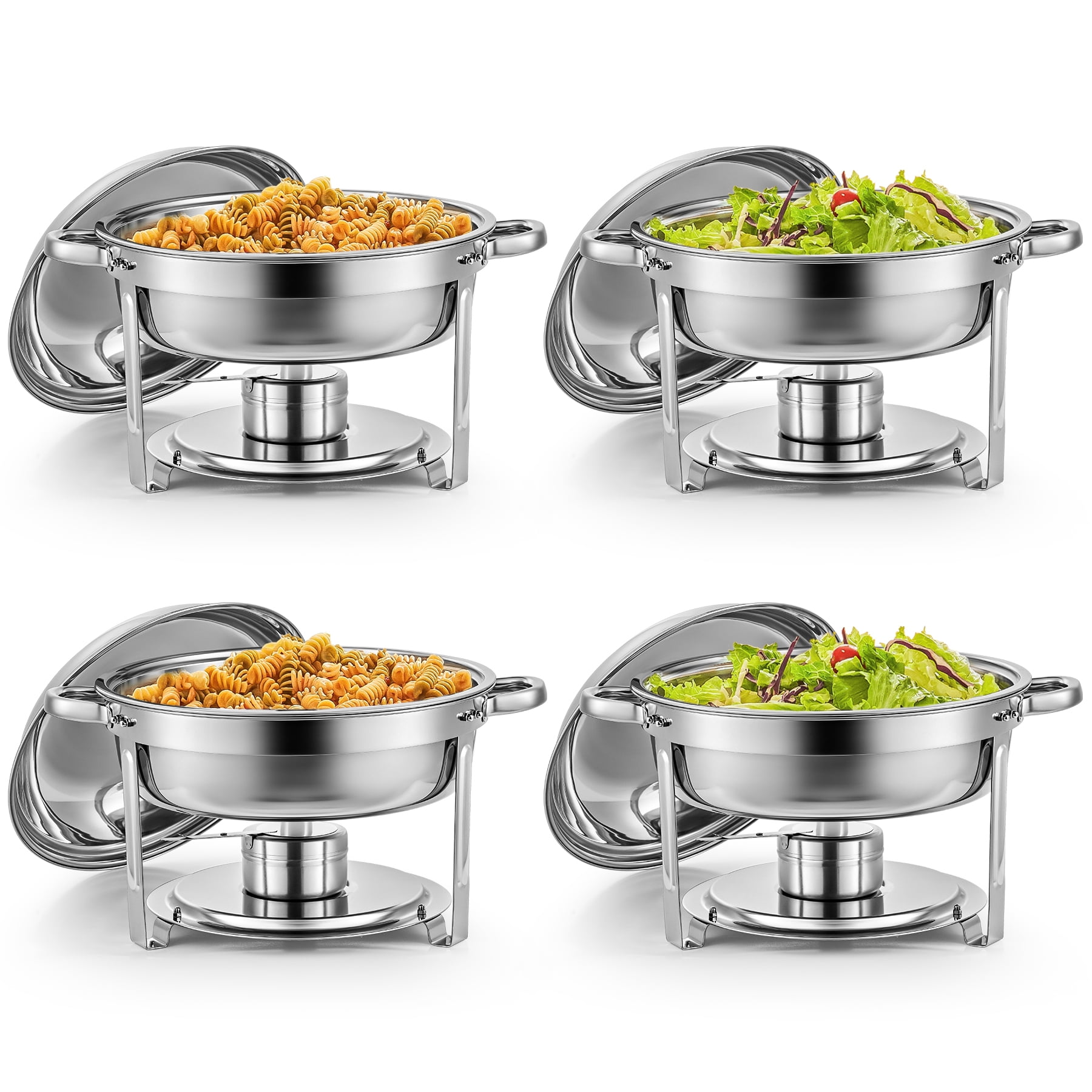 Wilprep Chafing Dish Buffet Set,4 Packs 5 qt Round Chafers and Buffet Warmers Sets,Stainless Steel Chafing Dishes with Lid & Lid Holder,
