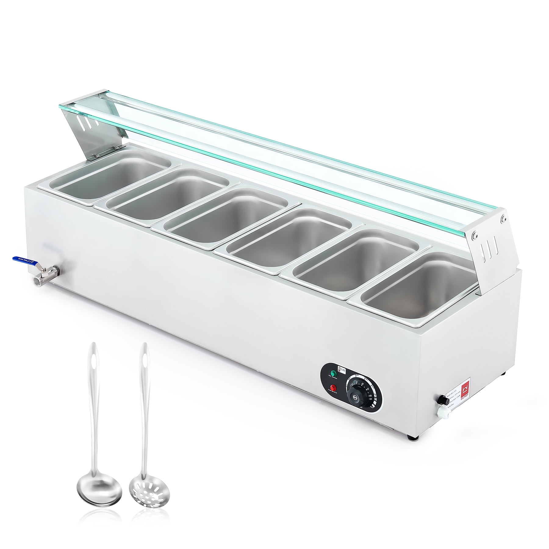 VEVOR 110V Commercial Food Warmer 6x1/6GN, 6-Pan Stainless Steel Bain Marie 12.6