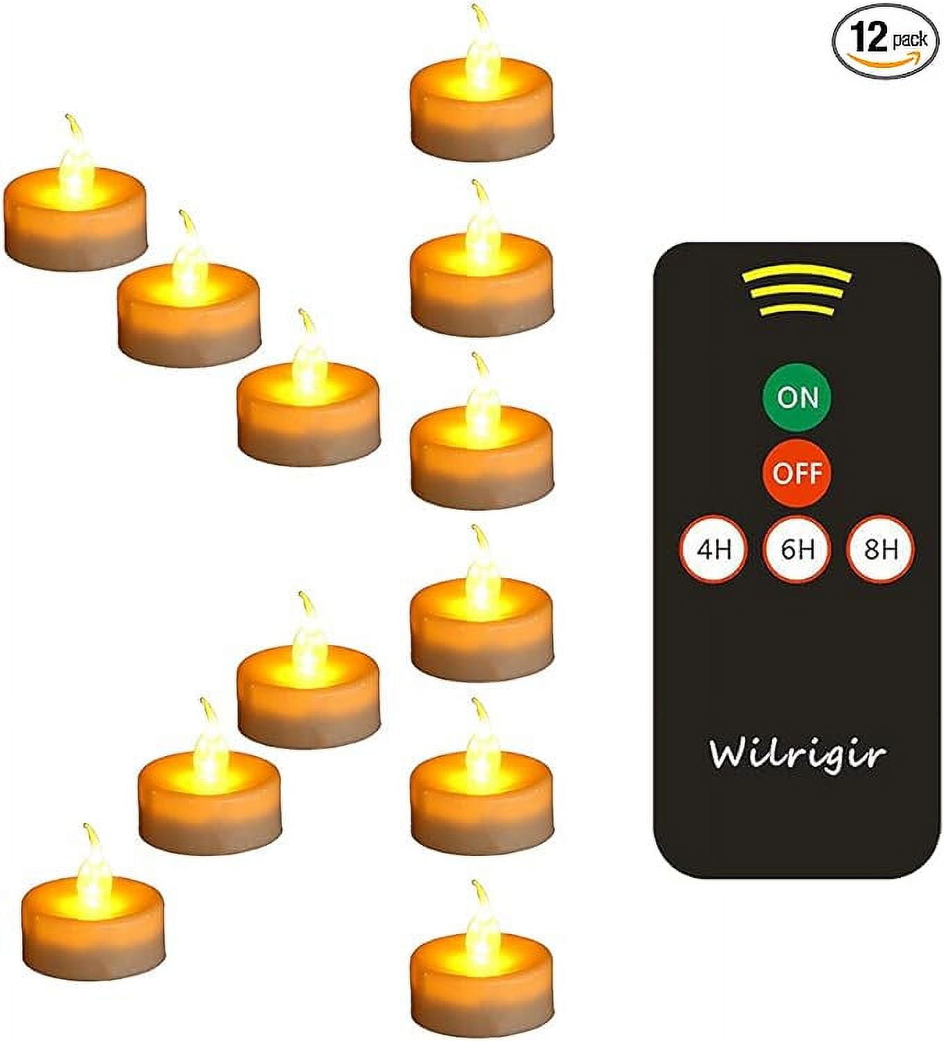 Amber LED Flameless Tealight Candles with Remote, Pack of 12