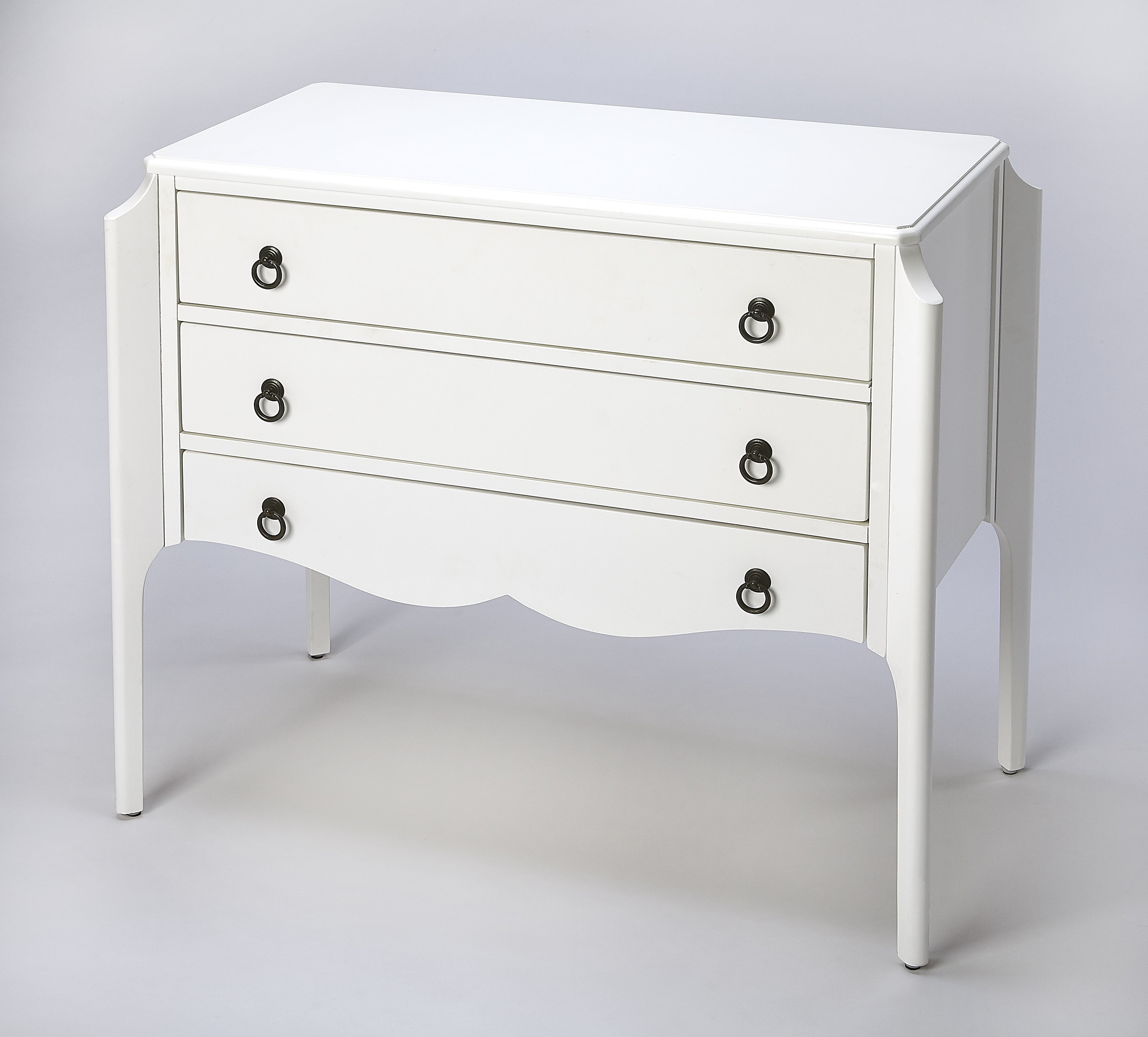 Glossy White 3-Drawer Accent Chest with Ring Pulls
