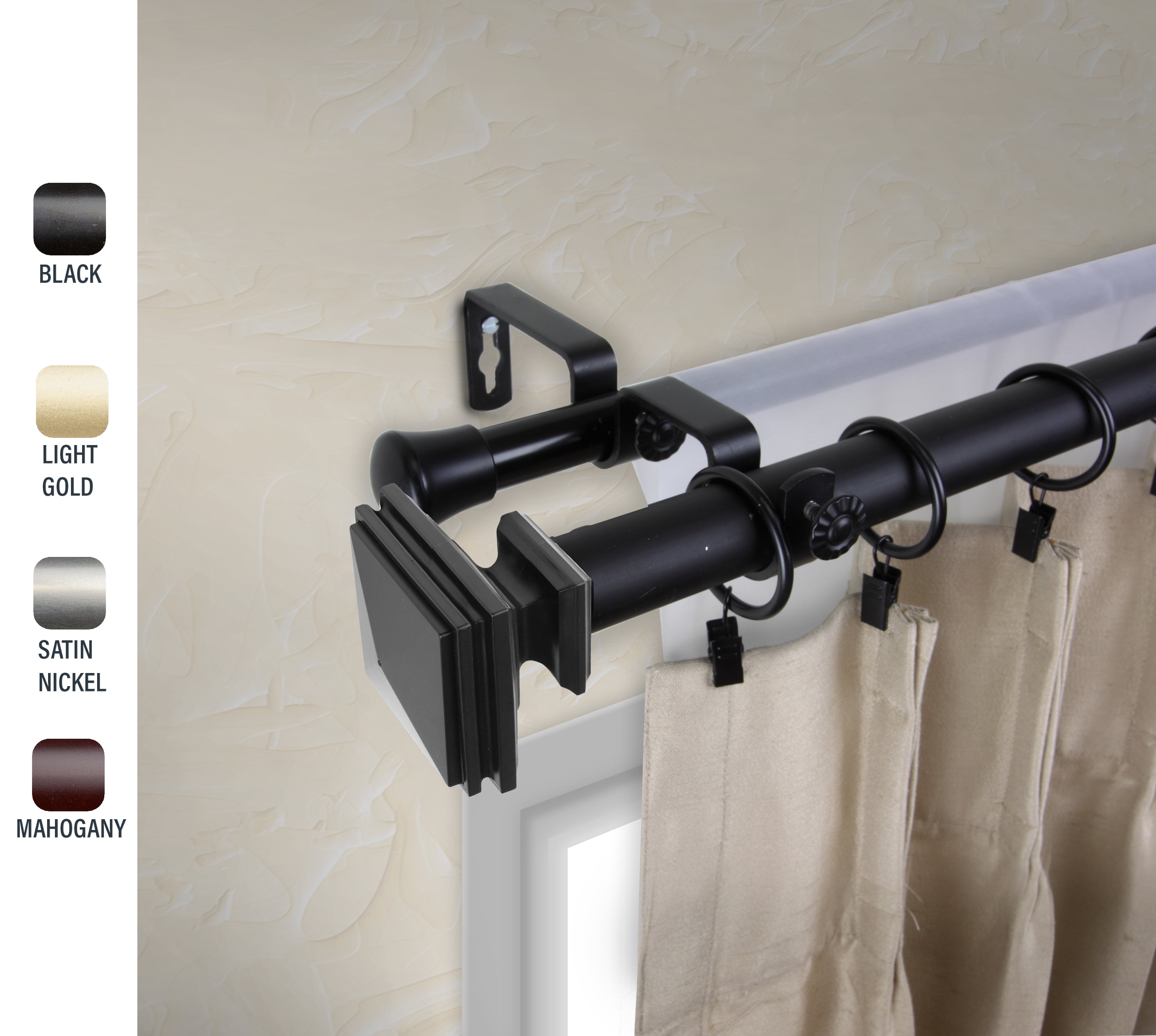 Wilson 1" dia. Double Curtain Rod 160-240 inches - Black