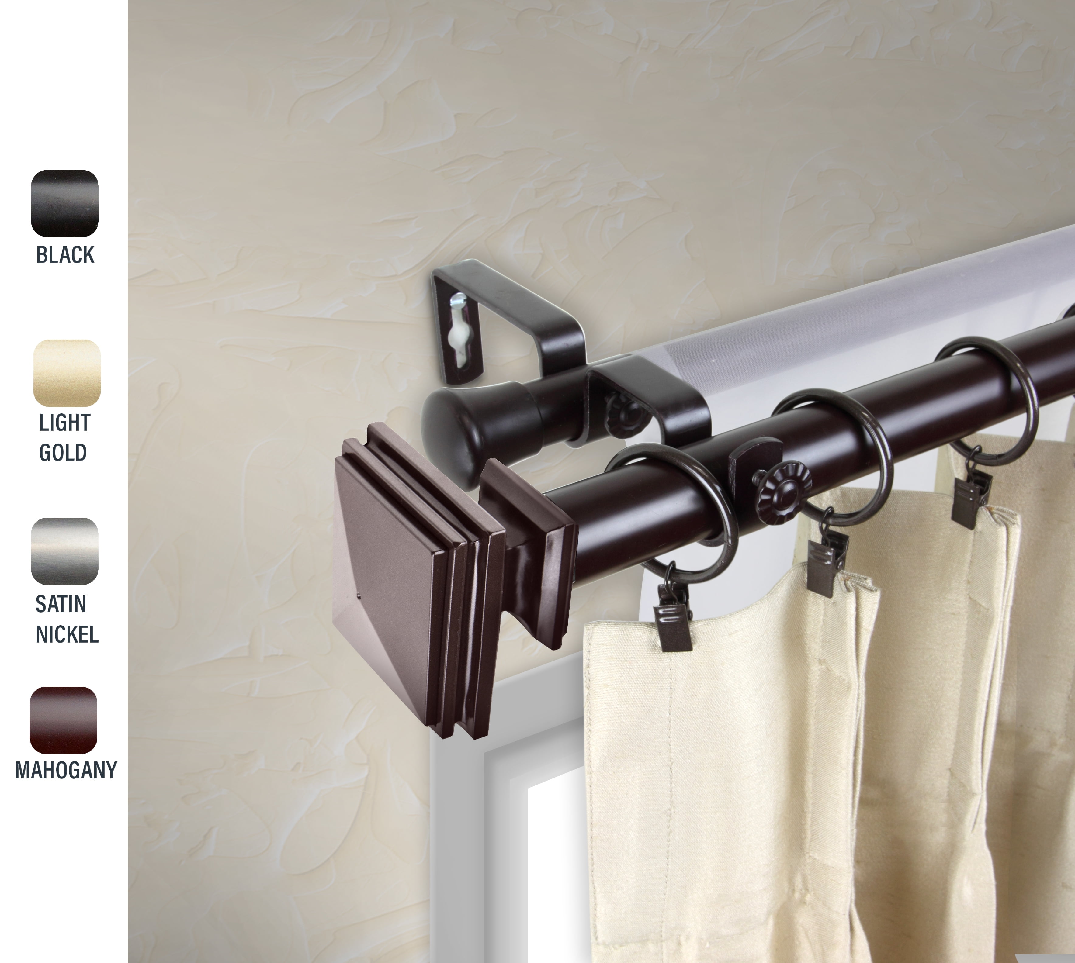Wilson 1" dia. Double Curtain Rod 160-240 inches - Mahogany