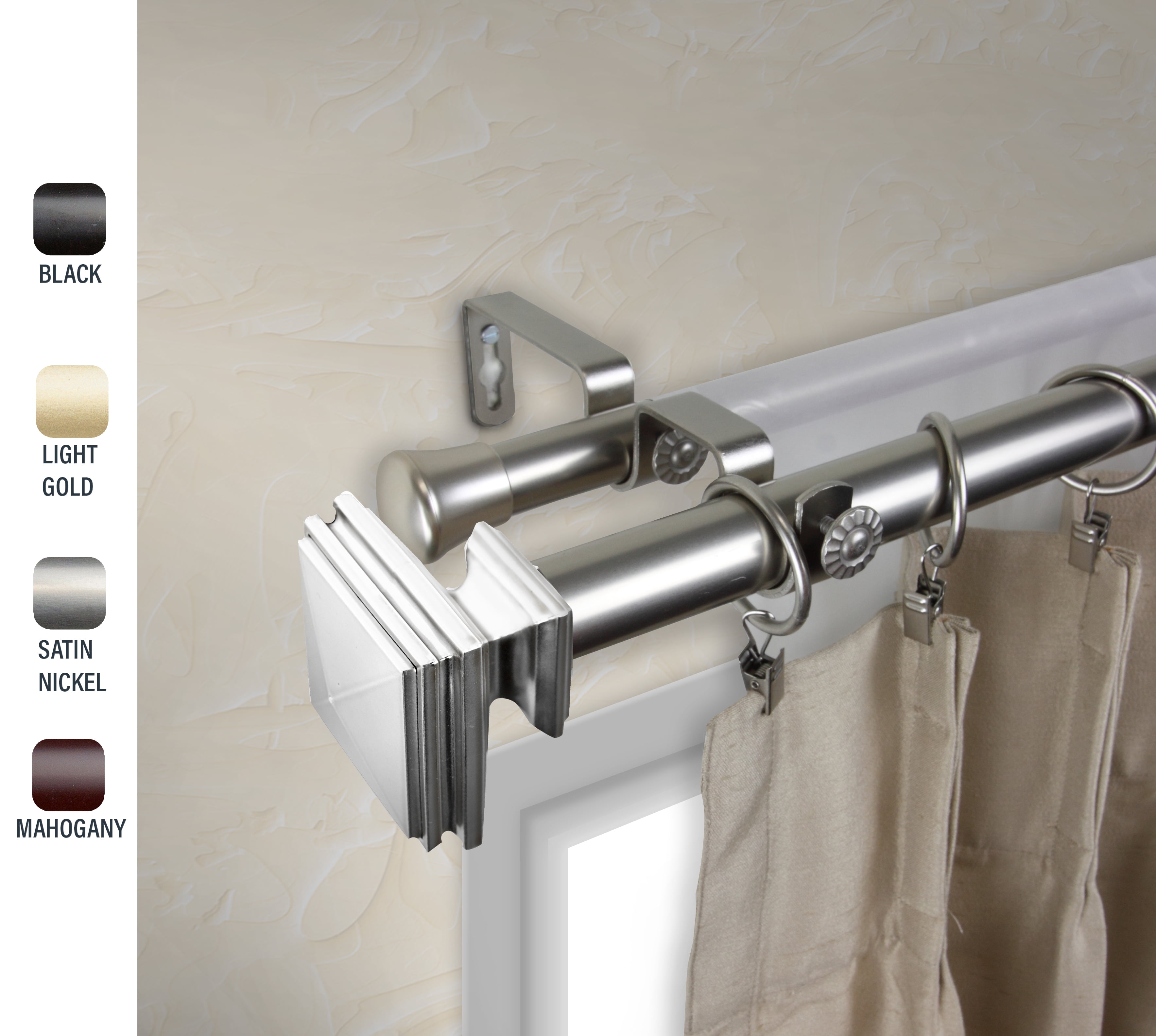 Wilson 1" dia. Double Curtain Rod 66-120 inches - Satin Nickel