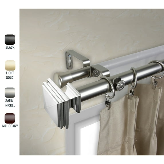 Wilson 1" dia. Double Curtain Rod 66-120 inches - Satin Nickel
