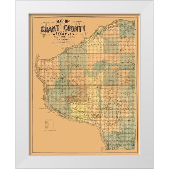 Wilson 12x14 White Modern Wood Framed Museum Art Print Titled - Grant County Wisconsin - Wilson 1857