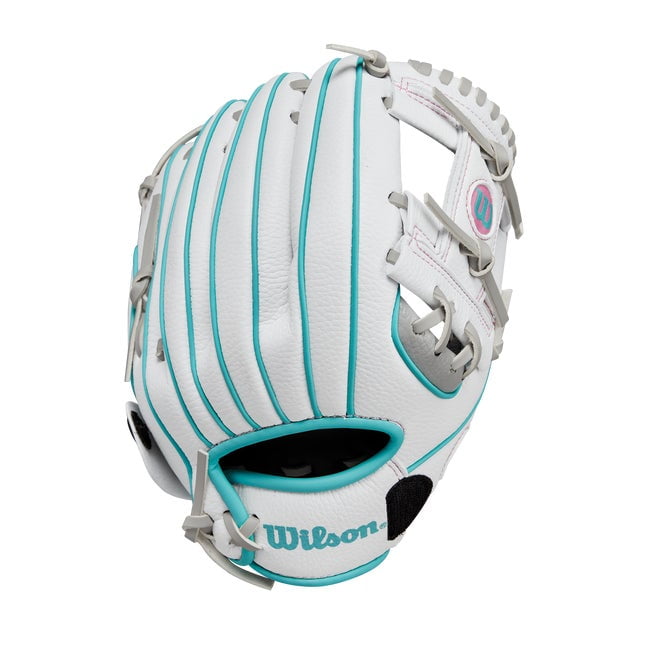 Wilson A200 EZ Catch T-Ball Glove- 10", Silver/White/Teal, Left-Hand Throw