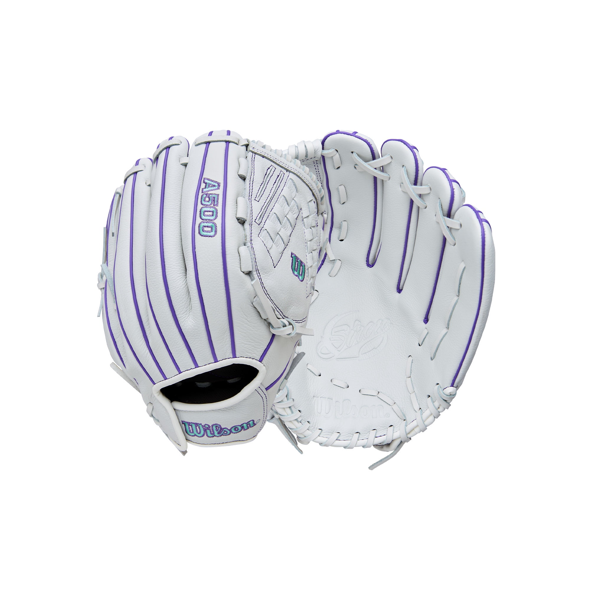 Wilson 2026 A500™ Siren™ 12.5" Youth Fastpitch Glove - White/Purple/Teal, Right Hand Throw