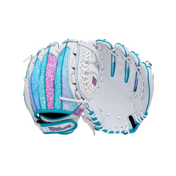 Wilson 2026 Flash™ 11" Youth Fastpitch Glove - White/Flamingo Pink/Green, Right Hand Throw