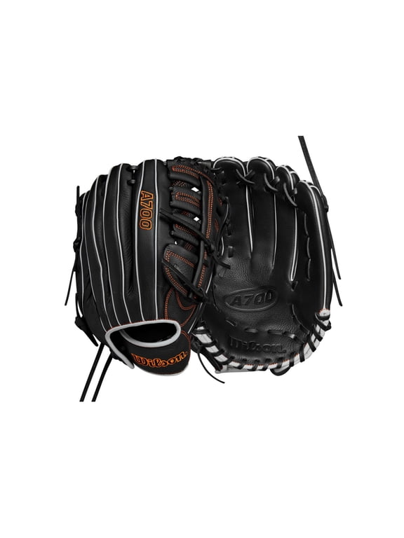 A700 12.5\" Outfield Baseball Glove - Black/Silver/Orange, Right Hand Throw
