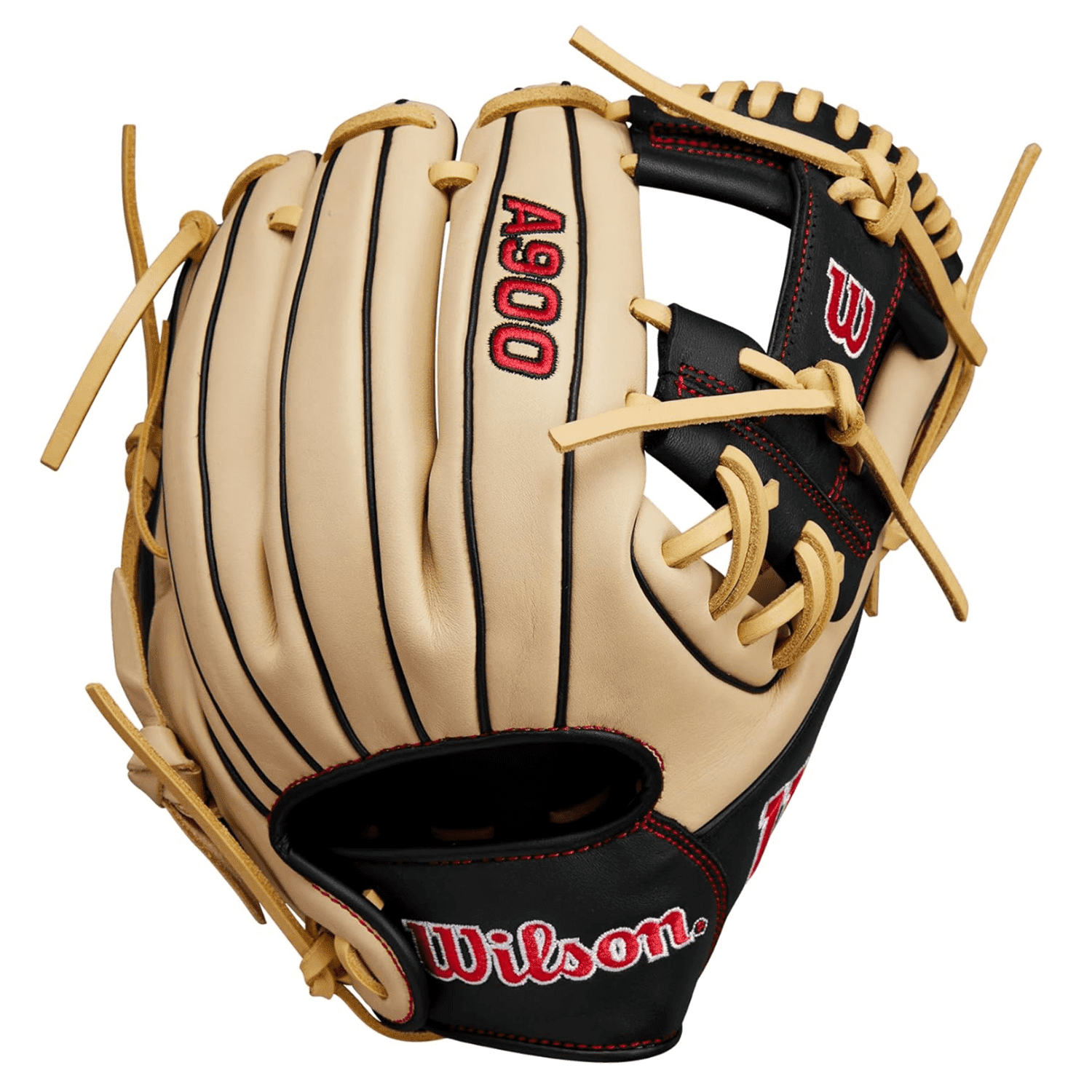 Wilson 2024 A900 PF115 Pedroia Fit 11.5 Infield Baseball Glove, Blonde/Black/Red, Right