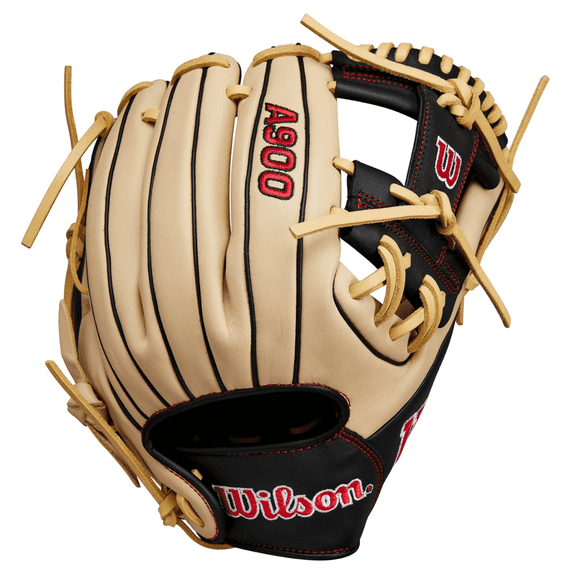 Wilson 2024 A900 PF115 Pedroia Fit 11.5 Infield Baseball Glove, Blonde/Black/Red, Right