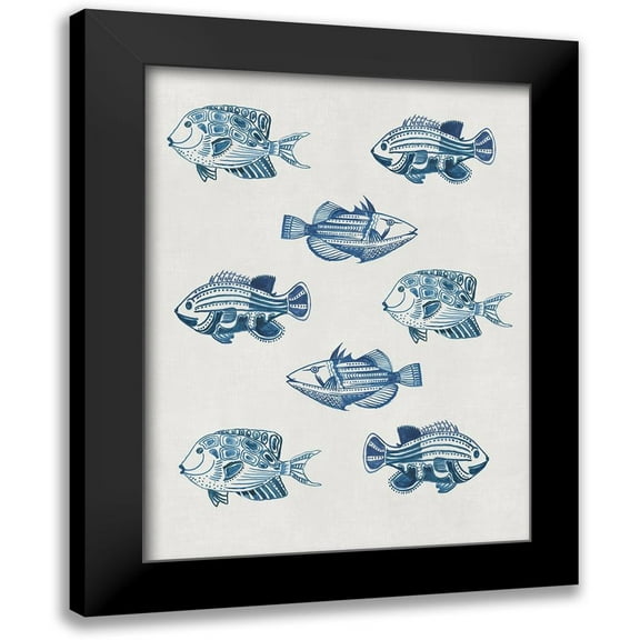 Wilson, Aimee 12x14 Black Modern Framed Museum Art Print Titled - Indigo Fishes