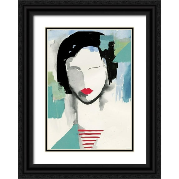 Wilson, Aimee 14x18 Black Ornate Wood Framed with Double Matting Museum Art Print Titled - Girl with Red Stripes I