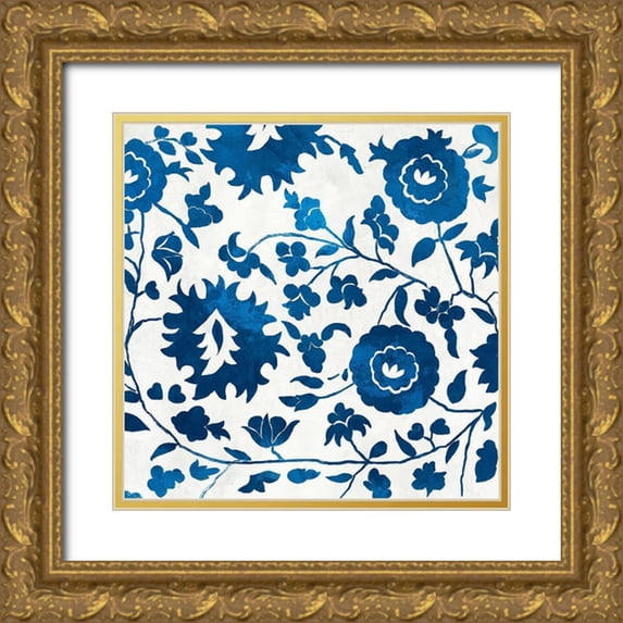 Wilson, Aimee 20x20 Gold Ornate Wood Framed with Double Matting Museum Art Print Titled - Morrocan Indigo Tile II